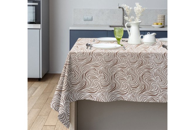 Изображение товара Скатерть Рогожка 165х200 см бежево-коричневая для дома и кафе