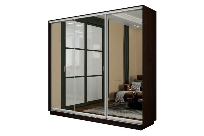 Изображение товара Трехдверный шкаф-купе Slide-2 210х220х45 см венге серебро с зеркалами