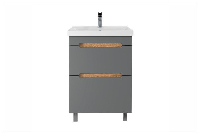 Тумба напольная с раковиной Aqvi 60 Т.AQVI.П-60НР-KIT-FES 61 см, цвет каркаса дуб вотан, фасада графит софт
