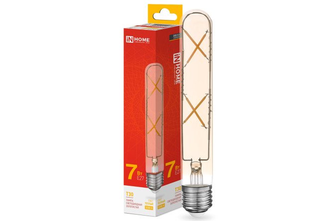 Изображение товара Светодиодная лампа IN HOME Deco LED-T30-deco gold E27 7W цилиндр теплый свет 3000К