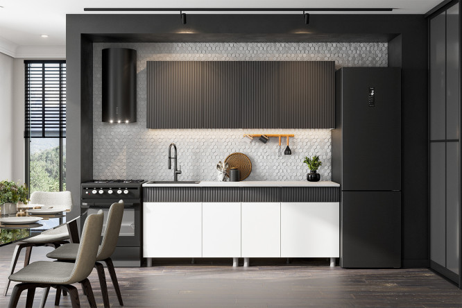 Изображение товара Кухонный гарнитур София 200х217х60 см, цвет каркаса белый, фасада бланж, графит матовый