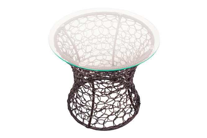 Изображение товара Стол Бонго Макси Классика 56 см - стекло, сталь, ротанг