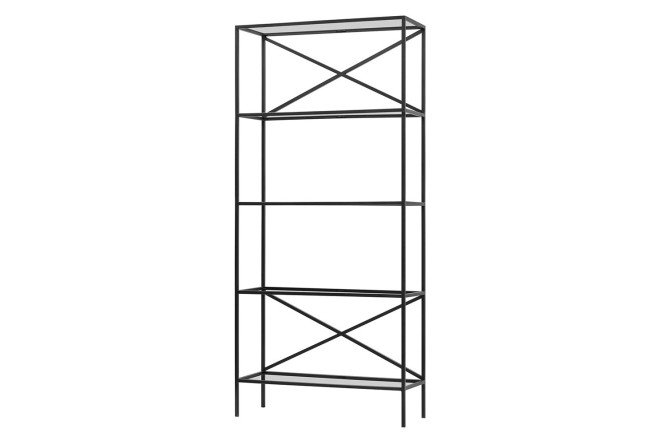 Изображение товара Стеллаж Karin 80x175x30 см металлический и стеклянный черный и прозрачный