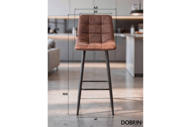 Стул барный DOBRIN Nicole 43х105х52 см, цвет обивки коричневый, ножек чёрный матовый