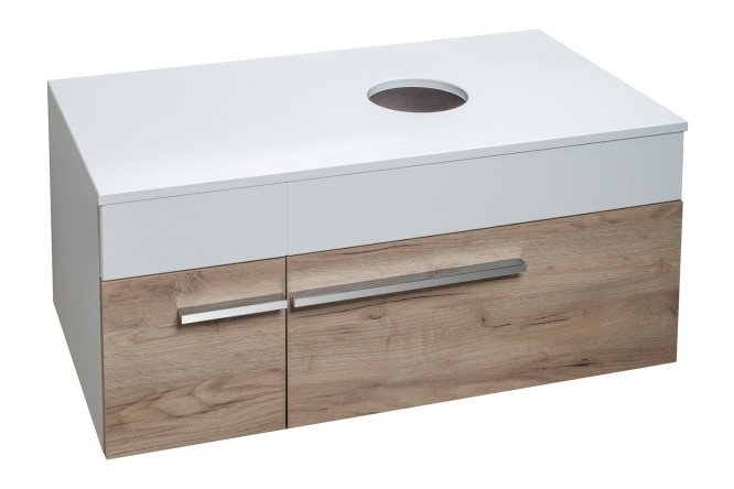 Изображение товара Тумба подвесная RUNO Вудлайн 85 см, белая, с крафтовым дубом