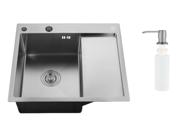 Изображение товара Мойка врезная с дозатором и крылом РМС MRK 5851BL-L 58х51х18 см