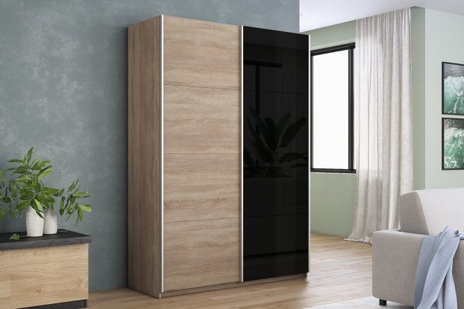Шкаф-купе 2-дверный Cors 120х230 см, сонома, фасад сонома, чёрный