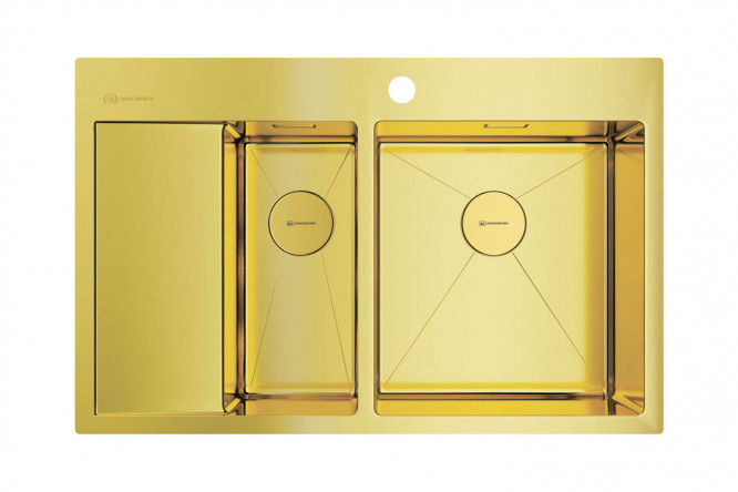 Изображение товара Мойка врезная с крылом OMOIKIRI Akisame 78-2-LG-R 4973088, светлое золото 78х51х20 см
