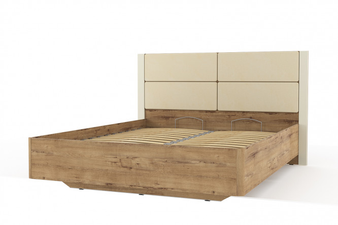 Кровать с подъёмным механизмом Livorno 160х200 см, дуб Бунратти/софт панакота