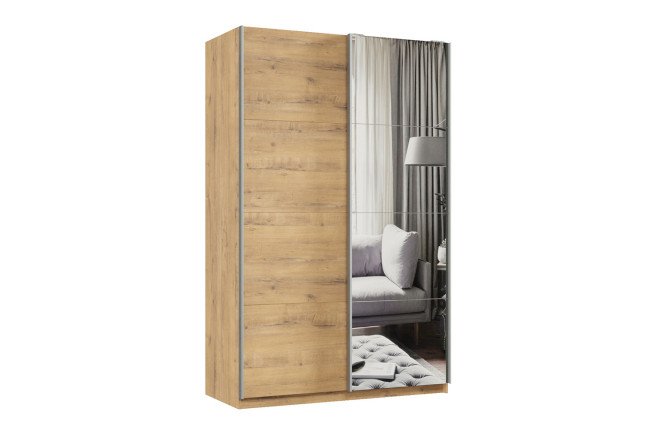 Изображение товара Шкаф-купе 2-дверный Практик 140х240х60 см, бунратти, профиль серебро, с одним зеркалом