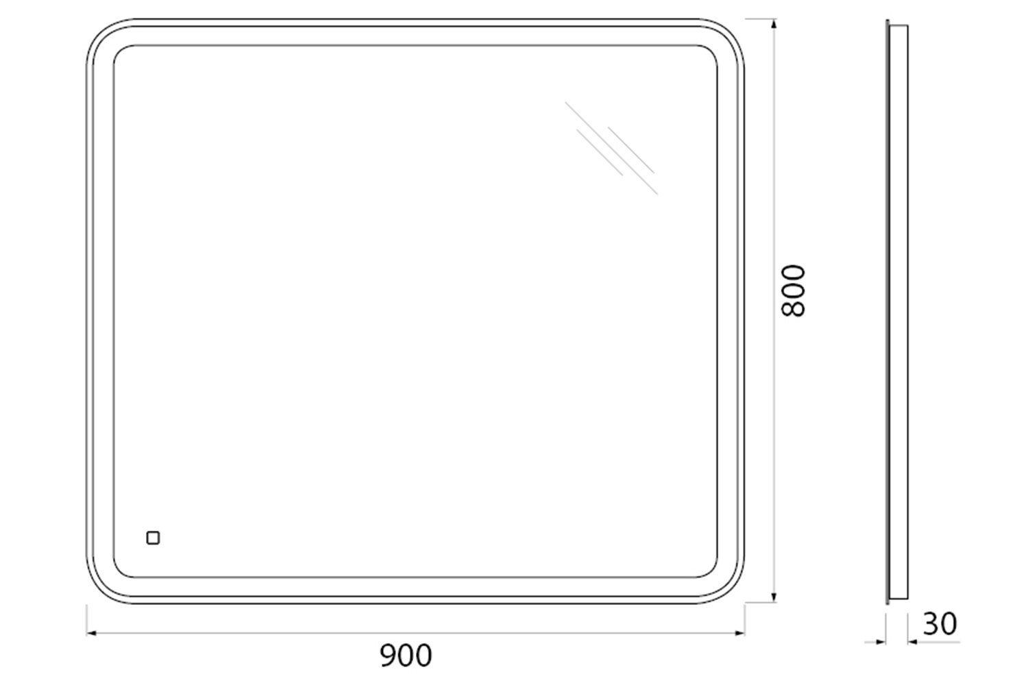 Зеркало с подсветкой BELBAGNO SPC-MAR-900-800-LED-TCH 90х80 см