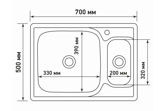 Мойка врезная MIXLINE 538197 выпуск 3 1/2 70х50х18 см