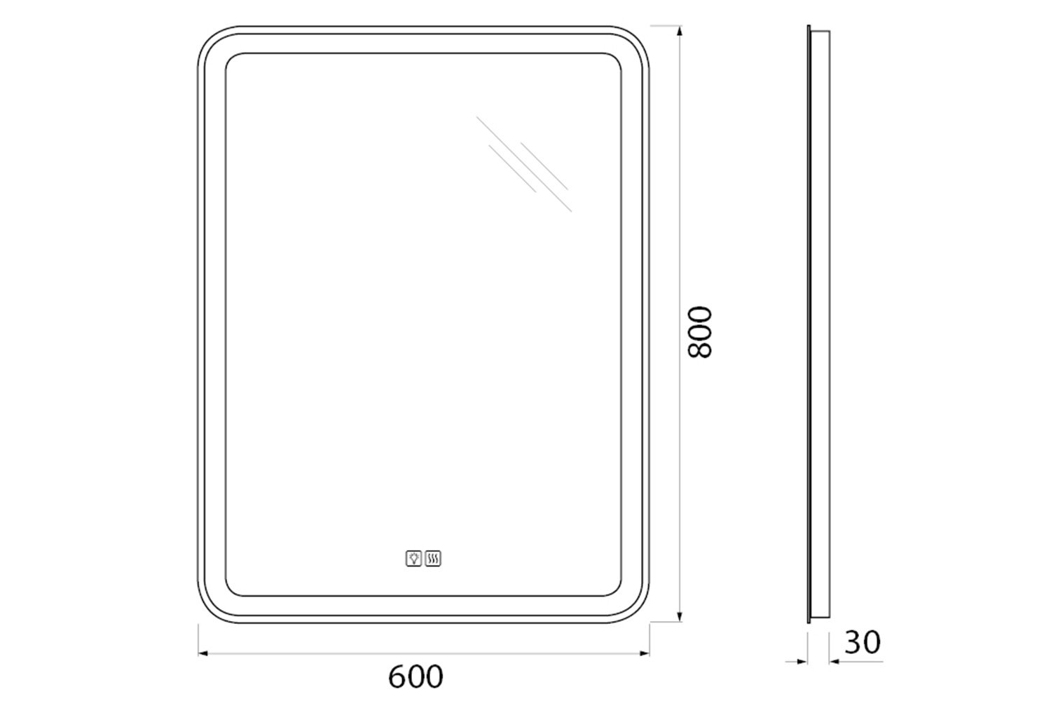 Зеркало с подсветкой BELBAGNO SPC-MAR-600-800-LED-TCH-WARM с подогревом 60х80 см