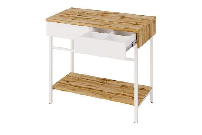 Изображение товара Тумба под раковину Лофт 87.6 см, цвет каркаса белый, дуб натурель, фасада белый