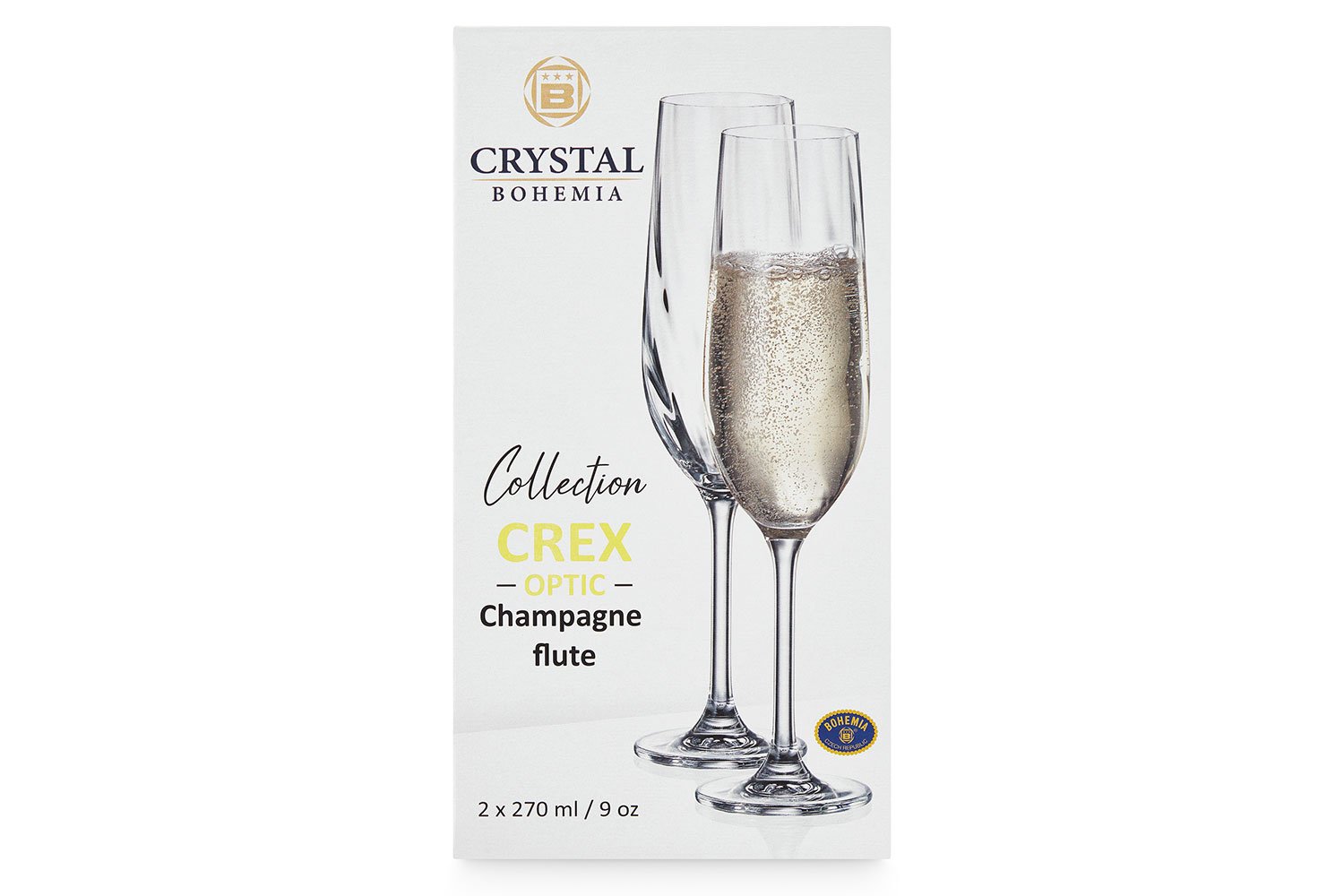 Набор бокалов для шампанского CRYSTAL BOHEMIA Crex optic 270 мл, 2 шт., Стекло