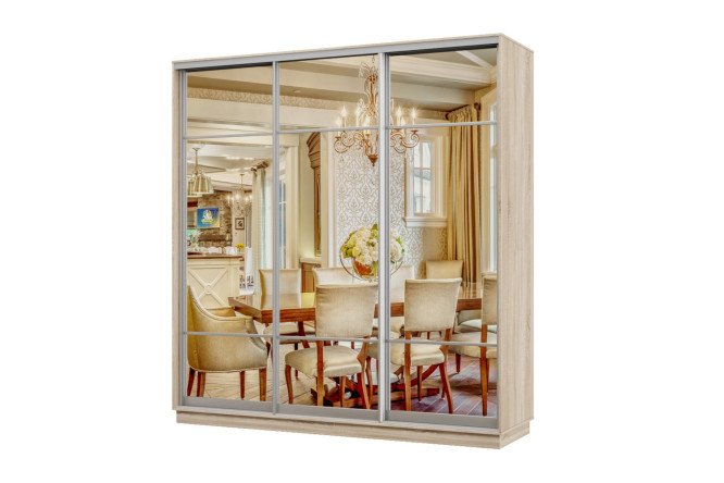 Изображение товара Трехдверный шкаф-купе Практик 58 240x220x60 см дуб сонома серебро зеркала