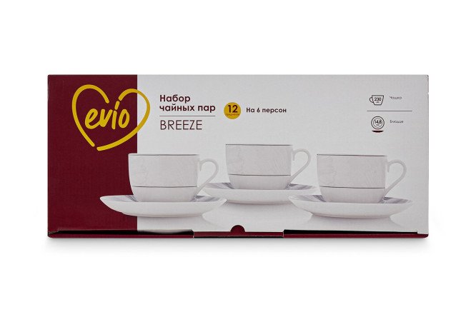 Фото 9 Набор чайных пар EVIO Breeze 6 перс., 12 предм., Костяной фарфор