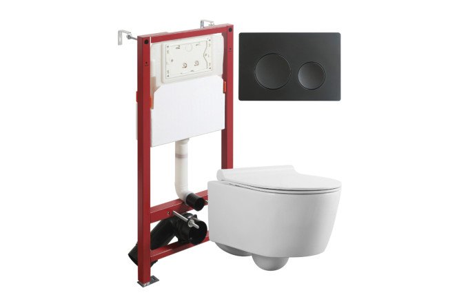 Изображение товара Подвесной унитаз с инсталляцией AGGER ATI05100+APB144 белый