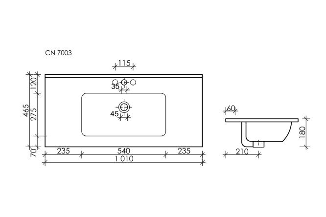 Умывальник накладной CERAMICANOVA Element CN7003 101х18х46.5 см