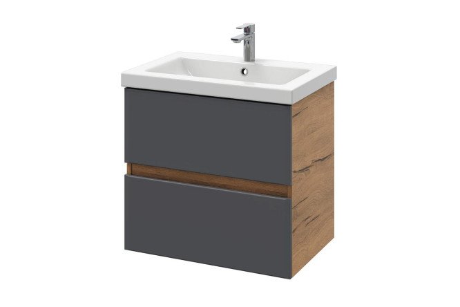 Изображение товара Тумба подвесная Sanstar Graffa 450.1-1.4.1.ККОМ с раковиной 46,6 см дуб графит