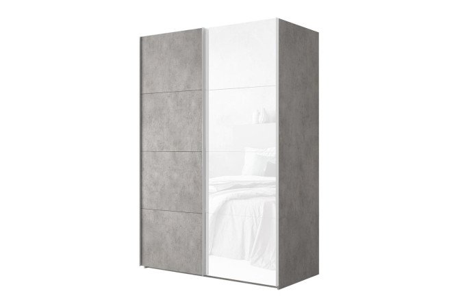 Изображение товара Шкаф-купе 2-дверный Comet 180х240 см бетон светлый, фасады белое стекло, бетон светлый