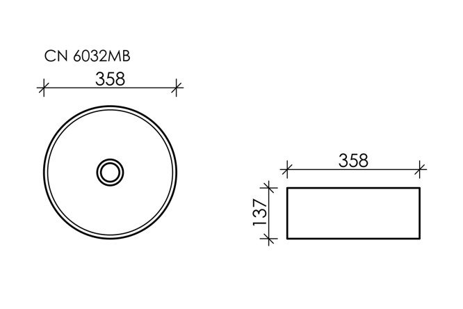 Умывальник накладной CERAMICANOVA Element CN6032MB 35.8х13.7х35.8 см