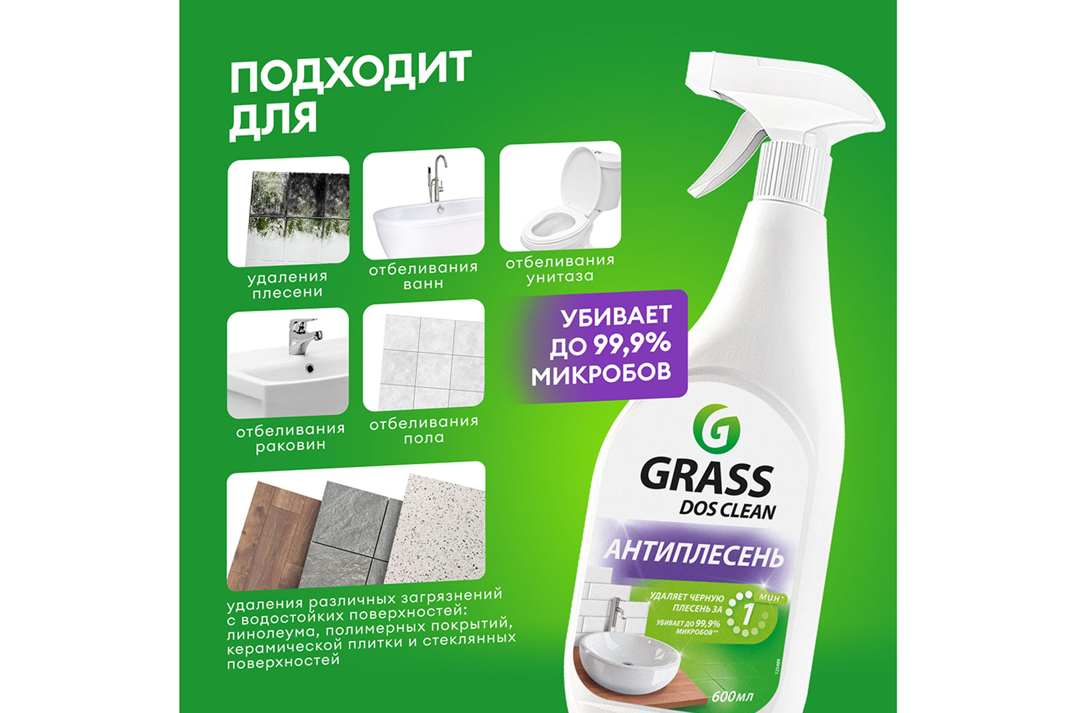 Чистящее средство для ванной комнаты GRASS Dos-clean Антиплесень 600 мл