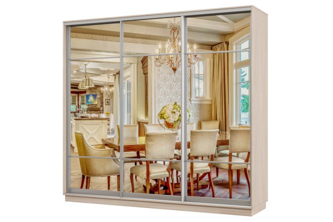 Изображение товара Шкаф-купе 3-дверный Практик 57 240х220х45 см, ясень шимо светлый