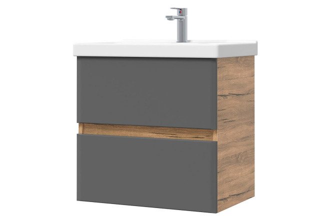 Изображение товара Тумба подвесная Sanstar Graffa 60.5 см с раковиной дуб Вотан и графит софт