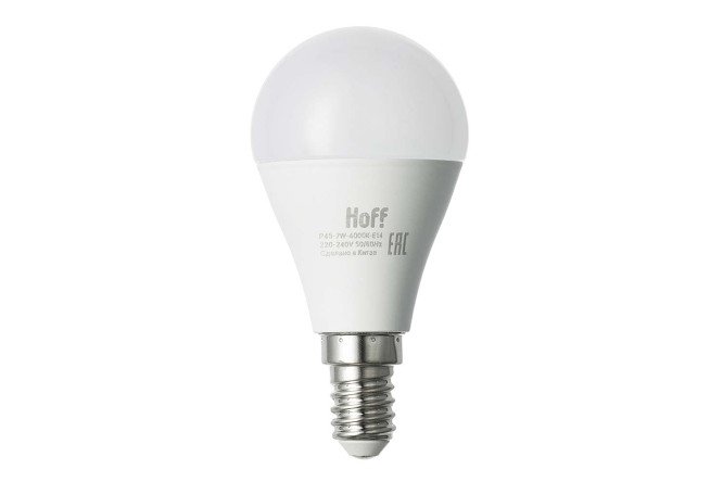 Изображение товара Лампа светодиодная HOFF P45-7W-4000K-E14 E14, 7W, Шар, 4000 К, Естественный