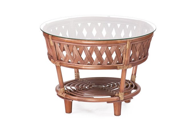 Изображение товара Стол Черчилль из стекла и натур ротанга размер 70х55х70 см