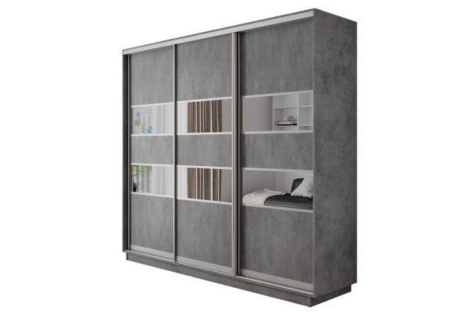 Изображение товара Трехдверный шкаф-купе Оптима из бетона и зеркала 180x220x60,1 см