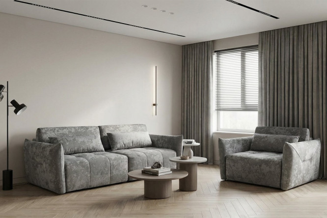 Изображение товара Комплект диван и кресло-кровать Таип 2 тёмно-серый - современная мебель для уюта