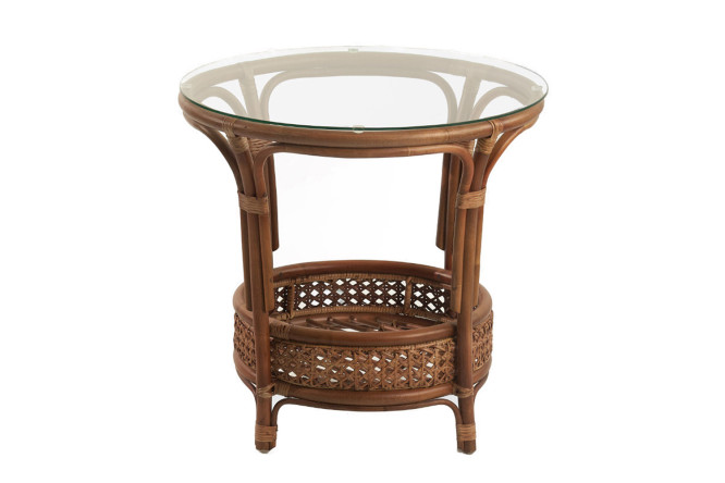 Изображение товара Стол Пеланги 65 см - стекло и ротанг