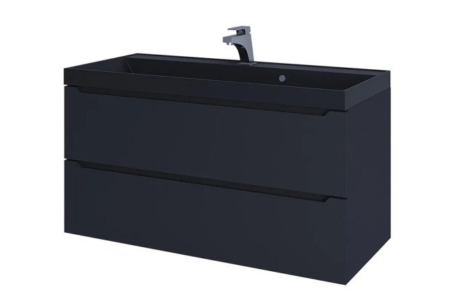 Изображение товара Подвесная тумба для ванной Tanos 100 см с раковиной черный МДФ