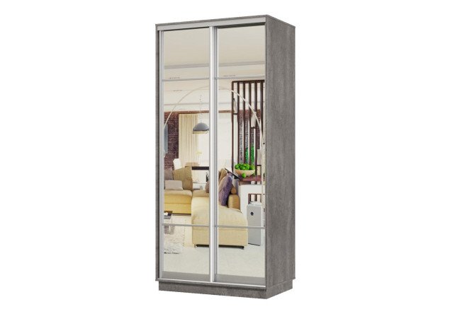 Изображение товара Шкаф-купе 2-дверный Практик мини 100х240х60 см, бетон, цвет профиля - серебро