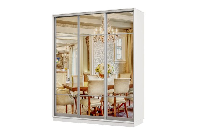 Изображение товара Шкаф-купе 3-дверный Практик 22 180x220x60 см, белый, профиль серебро, с тремя зеркалами