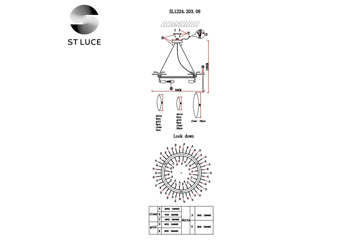 Люстра ST LUCE Lastra 24 кв.м., 64х30х64 см, E14