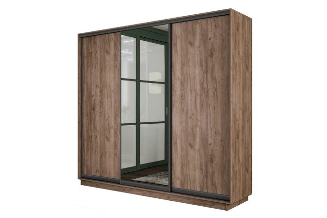 Изображение товара Шкаф-купе Slide-2 v.2 210х220x60 см, дуб крафт табачный/чёрный профиль