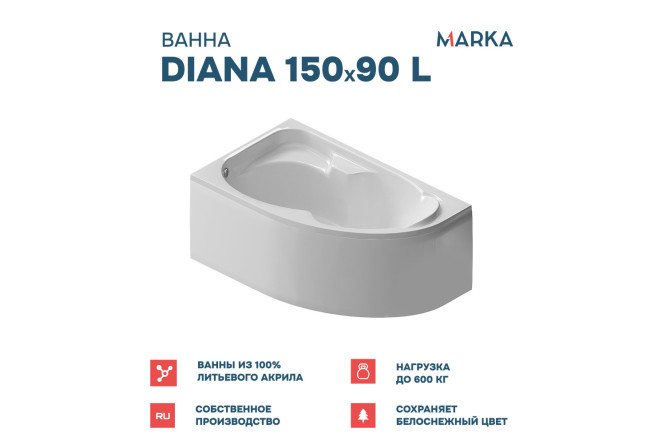 Ванна пристенная 1Marka Диана (Diana) L Премиум 150x90 см