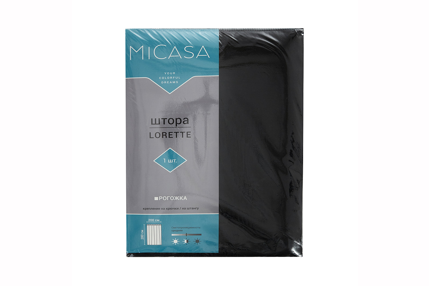 Штора на ленте MICASA Лоретте (Lorette) 200х280 см, 1 шт., цвет чёрный
