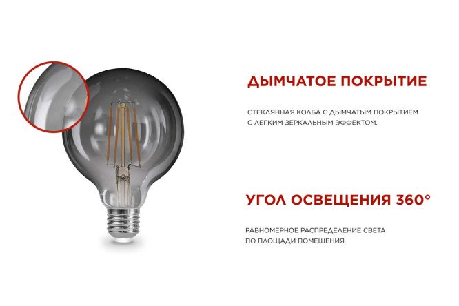Лампа светодиодная IN HOME GL125-deco E27, 15W, Груша, 4000 К, Естественный
