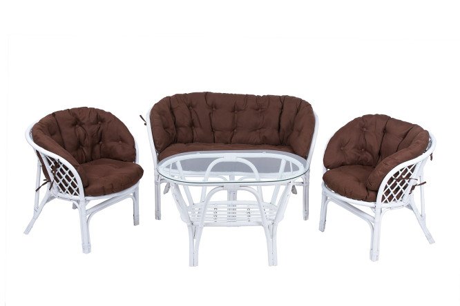 Изображение товара Комплект мебели Багама белый из ротанга и стекла без сборки