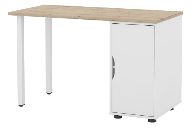 Изображение товара Письменный стол Alexys 120 см с квадратными опорами и тумбой с дверкой, белый/дуб ирландский