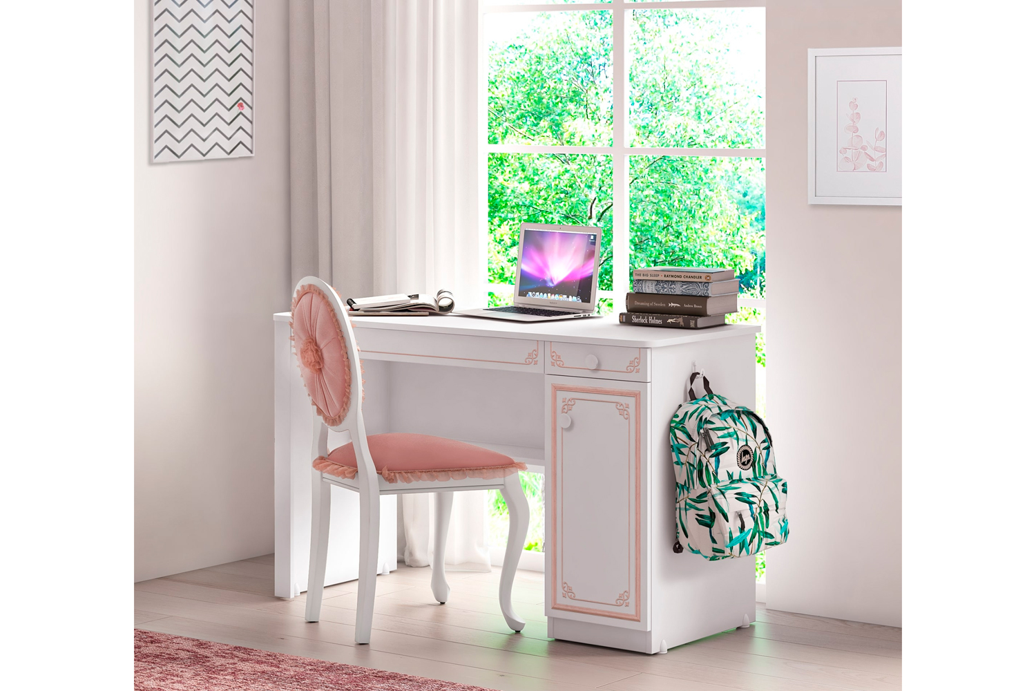 Письменный стол с надставкой розовый