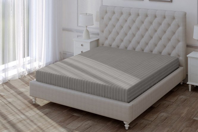 Простыня на резинке Stripe Premium Gray Страйп-сатин 140х200 см, До 22 см