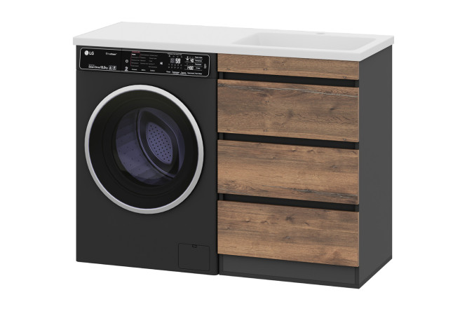 Изображение товара Тумба напольная под стиральную машину Коломбо 60 П-Кол06060-0113Я с 3 ящиками 56 см, цвет каркаса антрацит, фасада дуб галифакс олово, антрацит