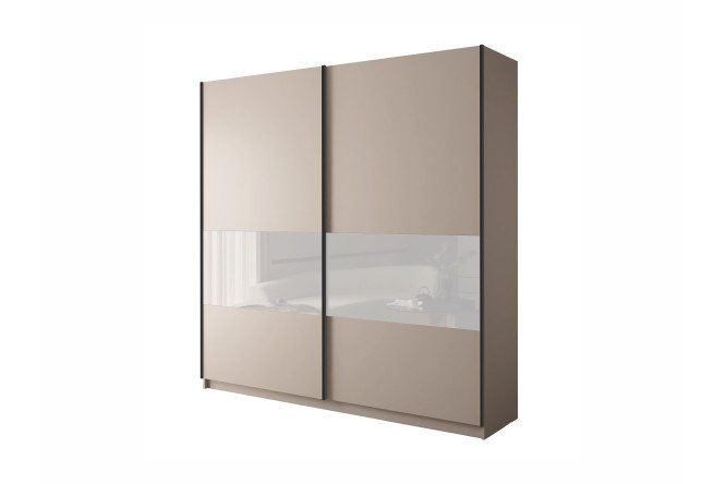 Изображение товара Шкаф-купе 2-дверный Chester 220x230 см, кашемир, белый глянец, профиль - чёрный