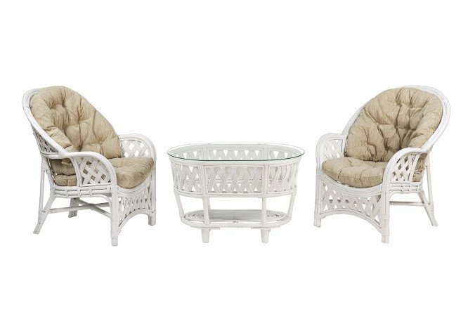 Изображение товара Комплект мебели Черчилль белый из натурального ротанга с стеклянной столешницей
