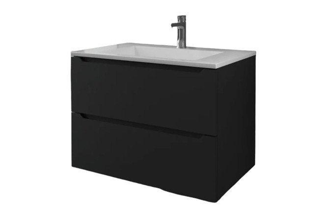 Изображение товара Подвесная тумба для ванной Tanos 2900000093 с раковиной 70 см черный матовый стиль